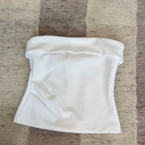 Babaton White Elgant Strapless Zip-Up Top